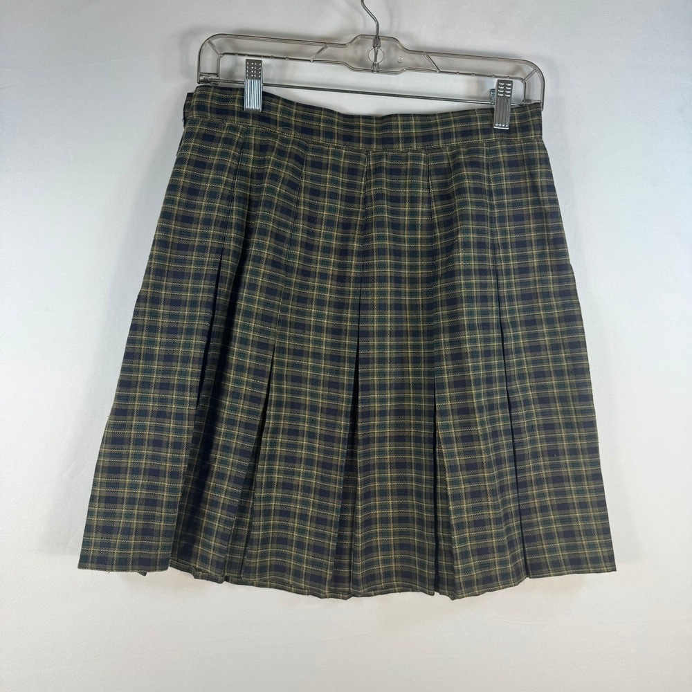 Tracy Evans LTD Vintage Plaid Pleated Skirt Green Navy Tan Made in USA 11/12
